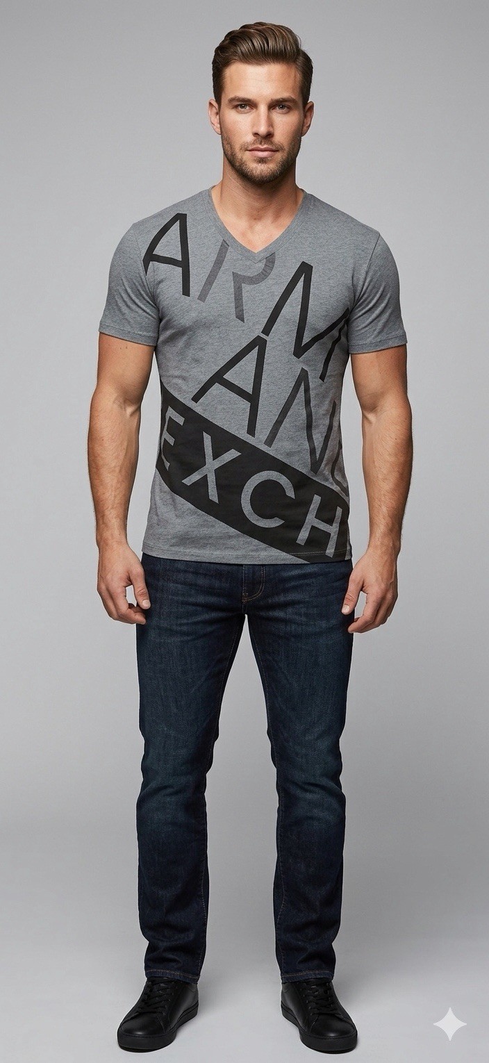 ARMANI EXCHANGE Grey BIAS Short Sleeve Slim Fit Designer V-NECK T-shirt NWT